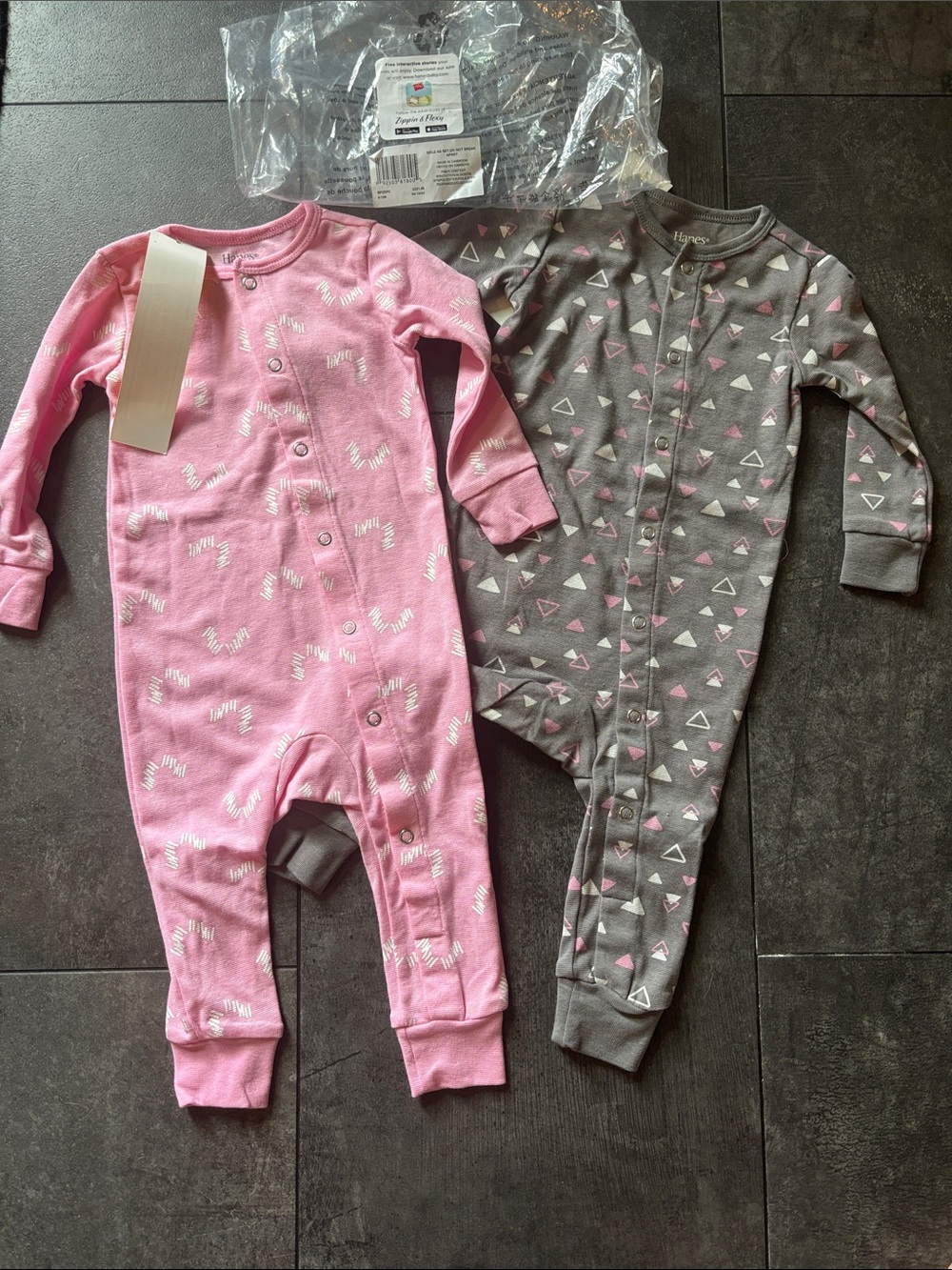 Hanes Pink and Gray Infant One-Piece Footies Set
